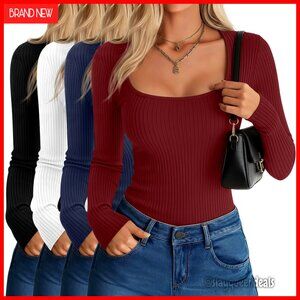 4 Pack Slim Fit Ribbed Thermal Long Sleeve Shirts, Cotton Scoop Neck Base Layer